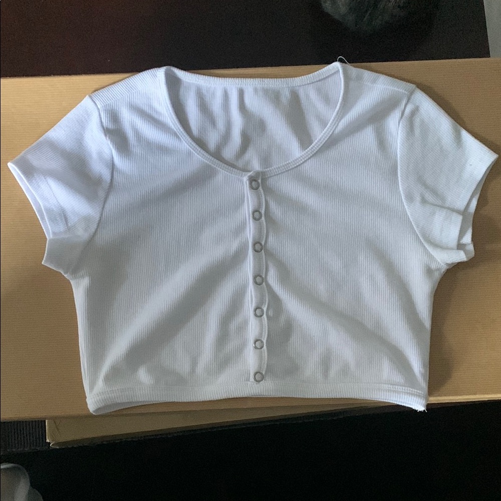 White Button-Up Crop Top